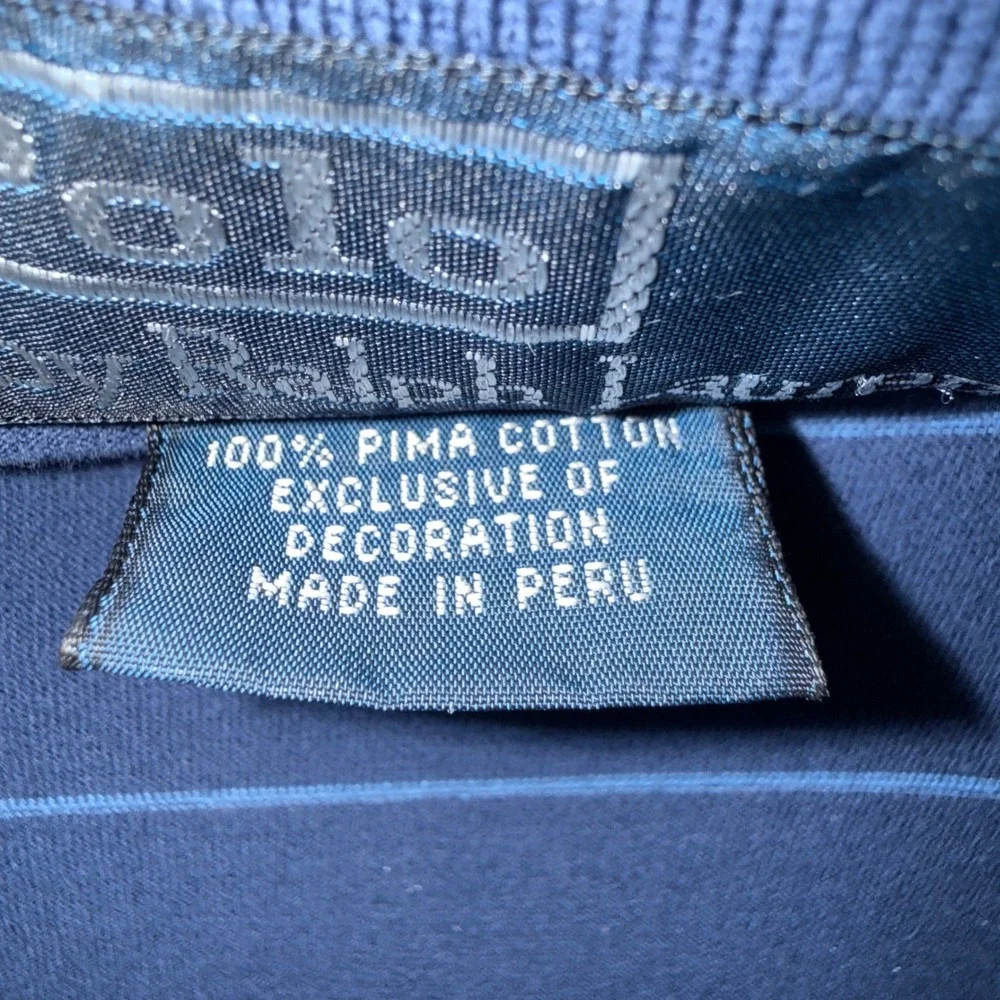 Polo Ralph Lauren Mens XL Navy Blue Striped Pima Cotton Polo Shirt